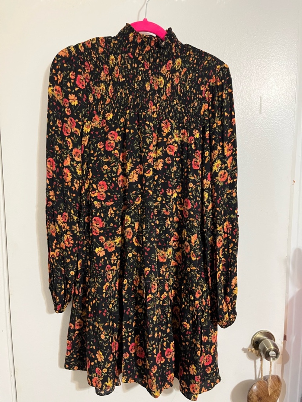 The Impeccable Pig Smocked Floral Long Sleeve Dress S